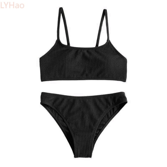 LYHao Girl's Two Piece Swimsuit Sport High Waist Bikini Set Bathing Suit Summer Beach Rash Guard Swimwear For 7 To 14 Years,2 Piece Swimwear Sets 8-9 Years Black