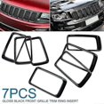thumbnail image 3 of 7pc Gloss Black Grill Ring Front Grille Inserts Cover Trim Kit For Jeep Grand Cherokee 2014-2016, 3 of 5