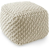 HLL Square Pouf Ottoman, Natural - 18.5" W x 18.5" D x 14.5" H Cotton Knit Foot Stool - Boho Floor Pouffe for Living Room, Bedroom, Home Office