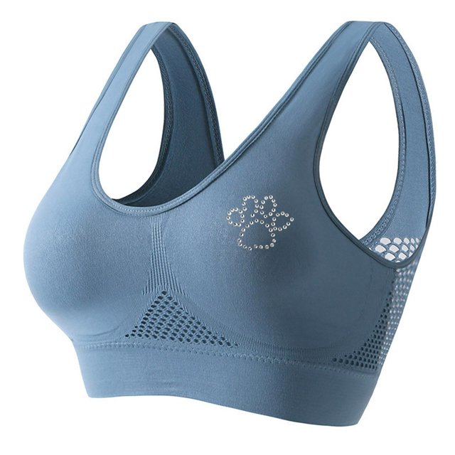 Women's Rhinestone Sports Bra - Hollow Back Design w/ Wide Strap Support | Anti-Sagging Wireless Bra for Workouts & Mature Figures