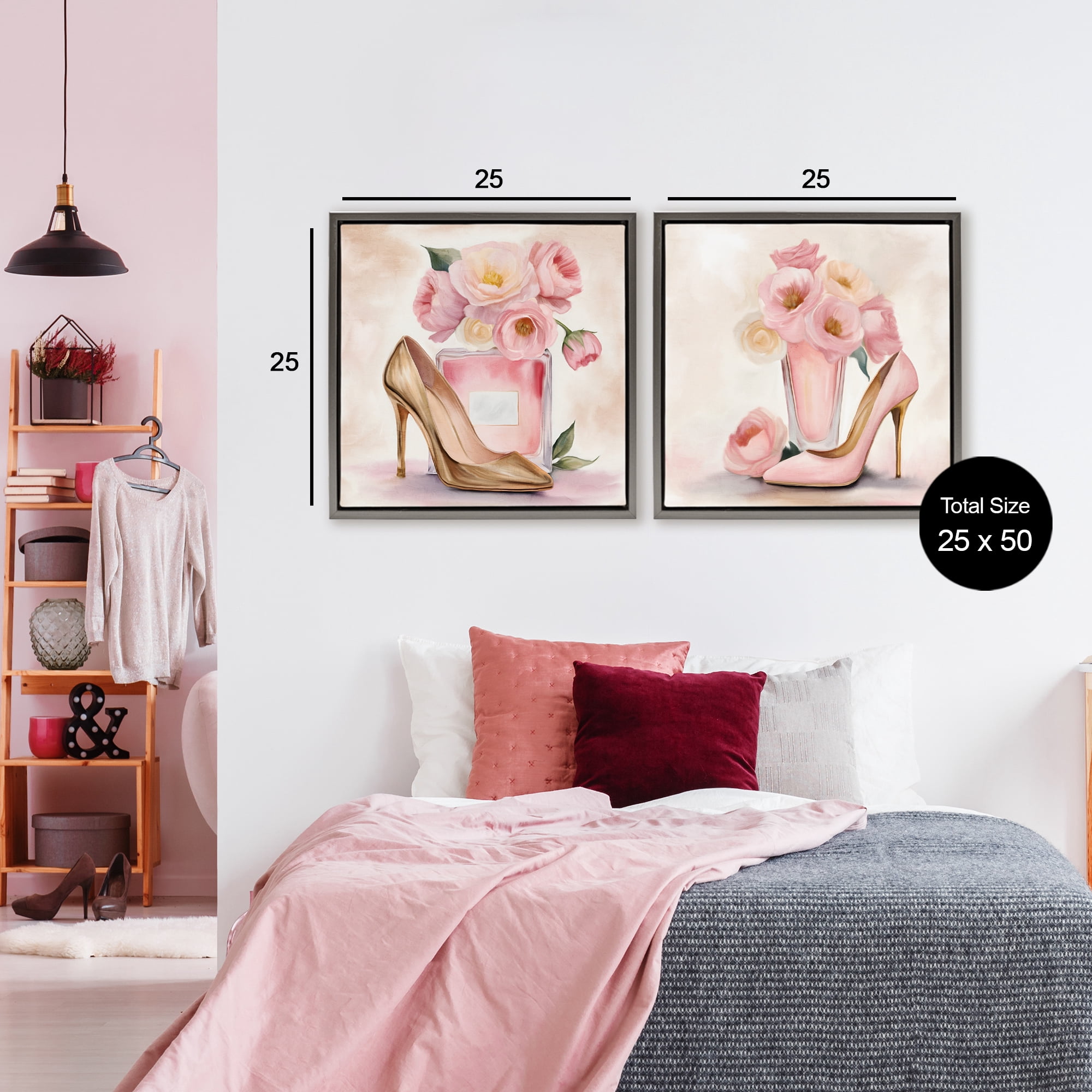 Stupell Industries Blush Pink Beauty 2 Piece Gray Framed Floater Canvas Set, design by Kim Allen