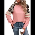 thumbnail image 1 of Camisas de Larga con Estampado de Leopardo para Mujer, Sudaderas Informales de Otoño con Cuello Redondo y Bloques de Color Rosa S, 1 of 10