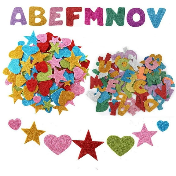 252Pcs Foam Glitter Stickers, Adhesive Foam Capital Letters Sticker Self Adhesive Star Mini Heart Decorative Sticker for Scrapbooking Wall DIY Craft Ornament