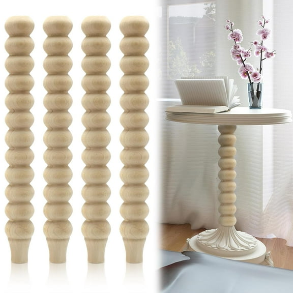 4 Pcs Turned Table Legs Unfinished Cottage Farmhouse Rubber Wood Bench Legs Solid Wood Mid-Century Wooden Furniture Coffee Table Replacement, 16" H x 2" W