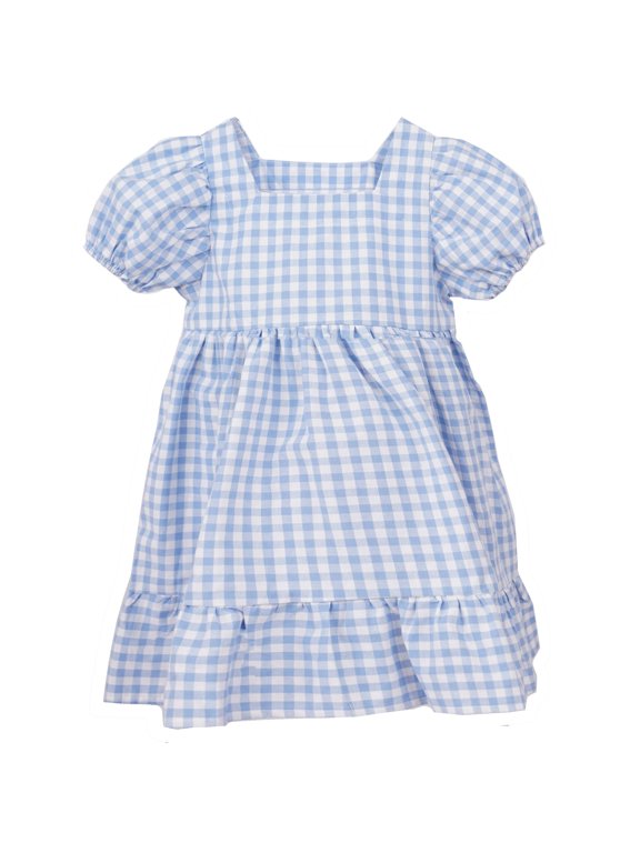 Little Girls Plaid Balloon Short Sleeeve Square Neck Summer Long Midi Dress 2-3 Years