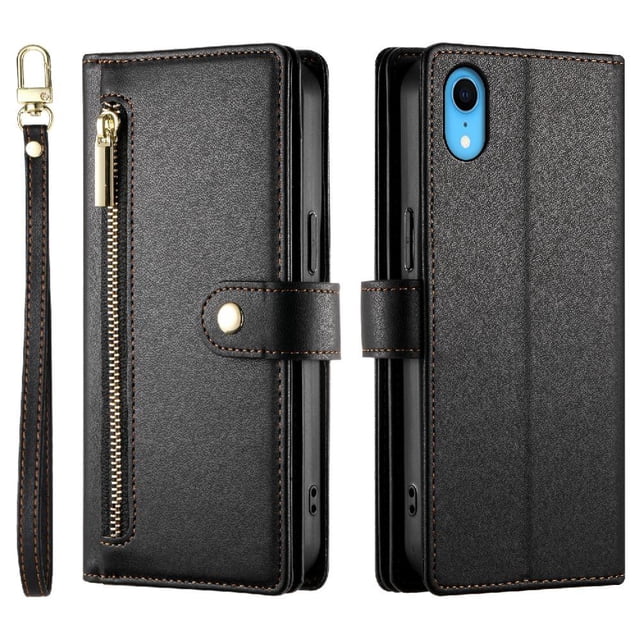 GANGXUN Étui en Cuir à Rabat pour iPhone XR - Sangles Longues et Courtes, design wallet