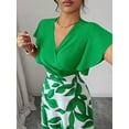 thumbnail image 6 of Elegant Green Leaf Pattern Wrap Cap Sleeve Fitted Maxi Dress For Women Spring Summer, 6 of 8