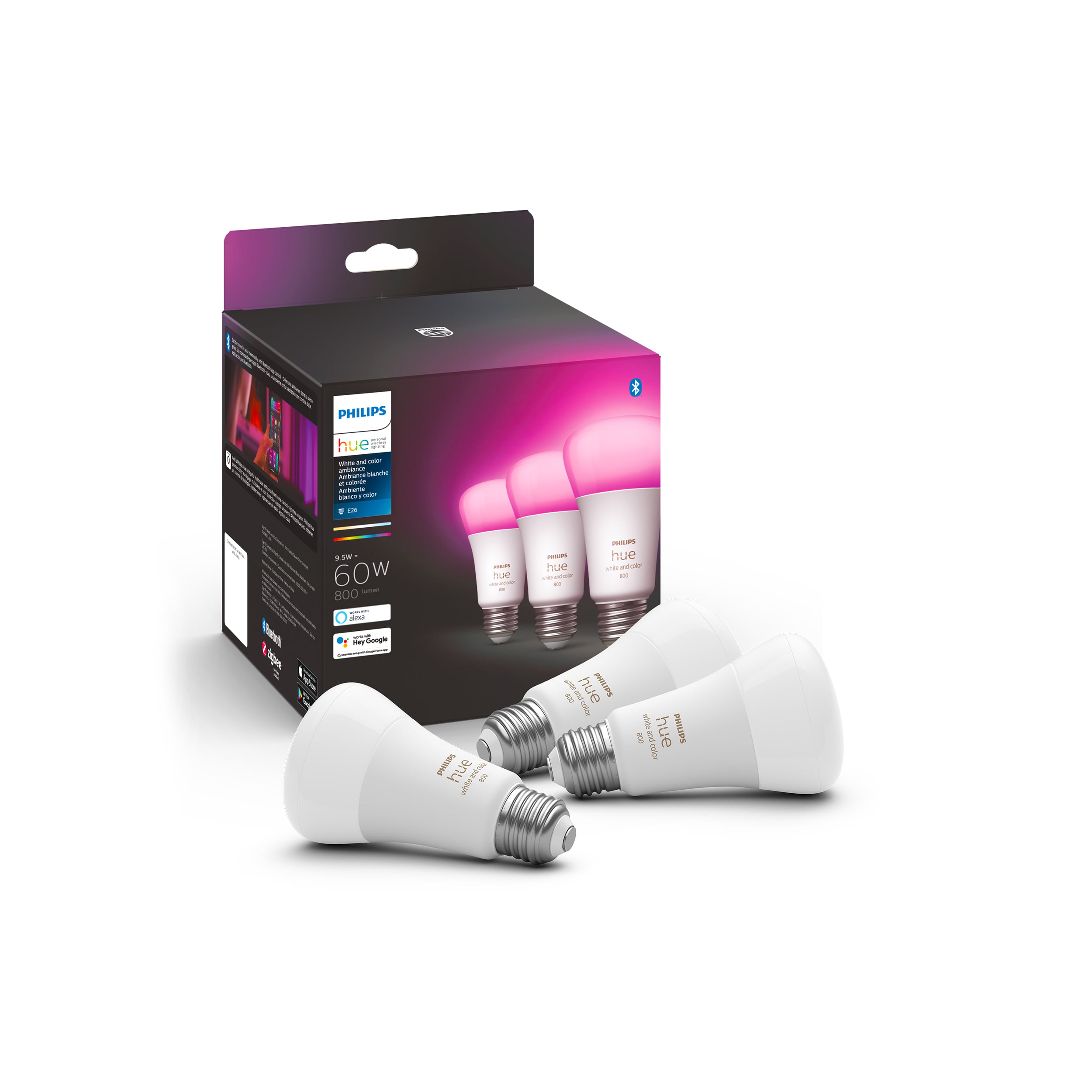 Hue 3-Pack White and Color Ambiance A19 Bluetooth LED Smart Bulbs, Multicolored - Walmart.com