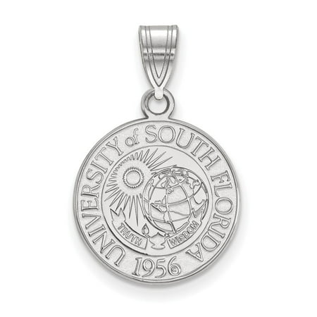 Sterling S. Rh-p LogoArt University of South Florida Medium Crest Pendant; for Adults and Teens; for Women and Men