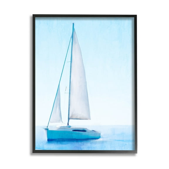 Stupell Industries Sailboat Drifting Blue Ocean Sky Graphic Art Black Framed Art Print Wall Art, Design by Kim Allen