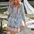 thumbnail image 5 of TTUHYWXI Womens V Neck Bohemian Floral Midi Dress Button-Down Front Detachable Belt Casual Flowy Vacation Summer Dresses (Blue, L), 5 of 5