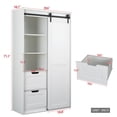 thumbnail image 3 of 71'' High Wardrobe Closet,Freestanding Sliding Barn Door,Bedroom Storage Cabinet with Hanging Rod & 2 Drawers &  Wooden Storage Shelves, for Cloakroom Apartment, 3 of 8