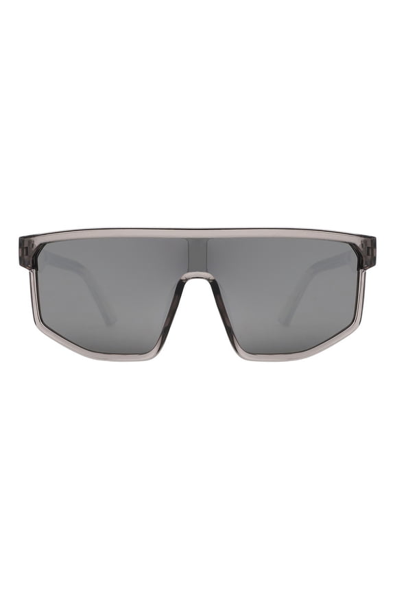 Men's Shield Sunglasses Flat Top Sporty Fashion Mirror Lens UV400 Clear Gray