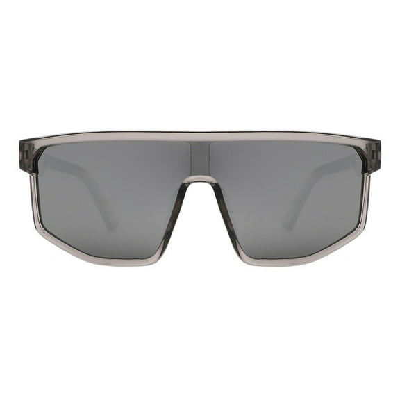 Men's Shield Sunglasses Flat Top Sporty Fashion Mirror Lens UV400 Clear Gray