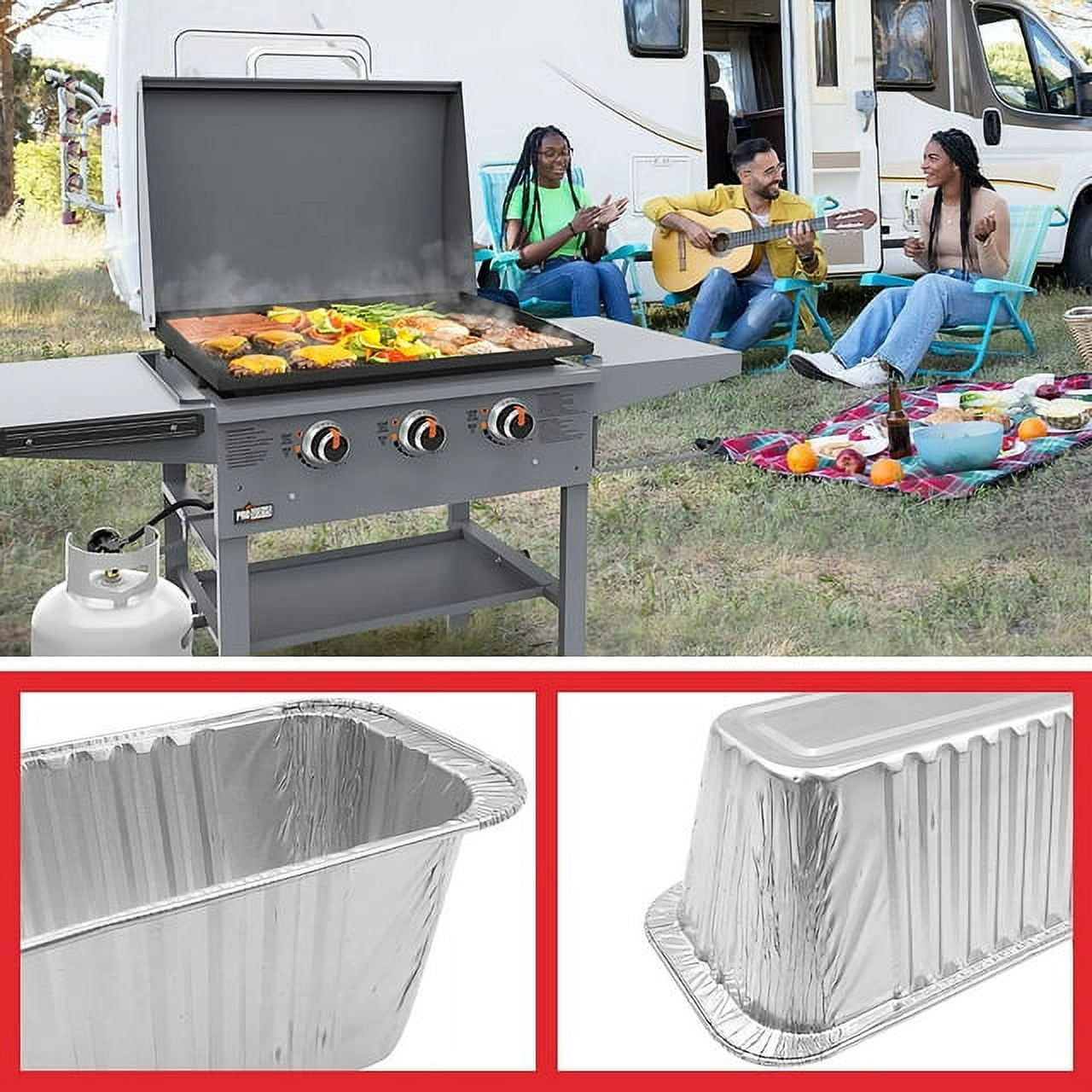 SONGLAM 80-Pack Blackstone Grease Cup Liners - Aluminum Foil Drip Pans Fit for Blackstone 36,30,28,22,17 Inch Grease Griddle