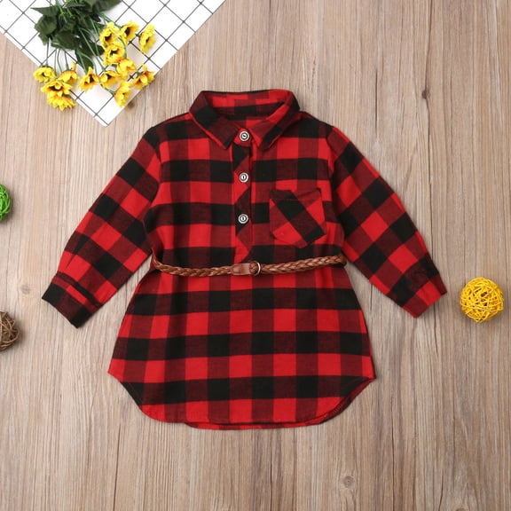 Toddler Kids Baby Girl Long Sleeve Shirt Dress Plaid Princess Party Dresses Summer Clothes 0-5 Years
