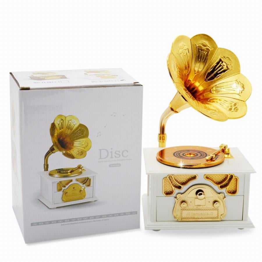 Wind up Music Box Vintage Look Music Box with Jewelry Box - Table