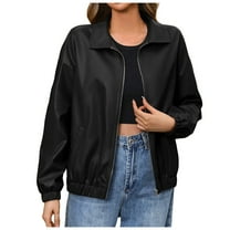 YDFCWXW Womens Oversized Leather Jackets Faux Casual Zip Up Trendy Bomber Motorcycle Jacket with Pockets Black, XL
