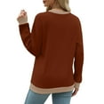 thumbnail image 3 of Uaswgudfs ​Women's Casual Blouses Crew Neck Long Sleeve Sweatshirt with Ribbed Cuffs Hem Soft Smooth Fabric Relaxed Fit Comfort Pullover for Daily Outfits Brown L, 3 of 5