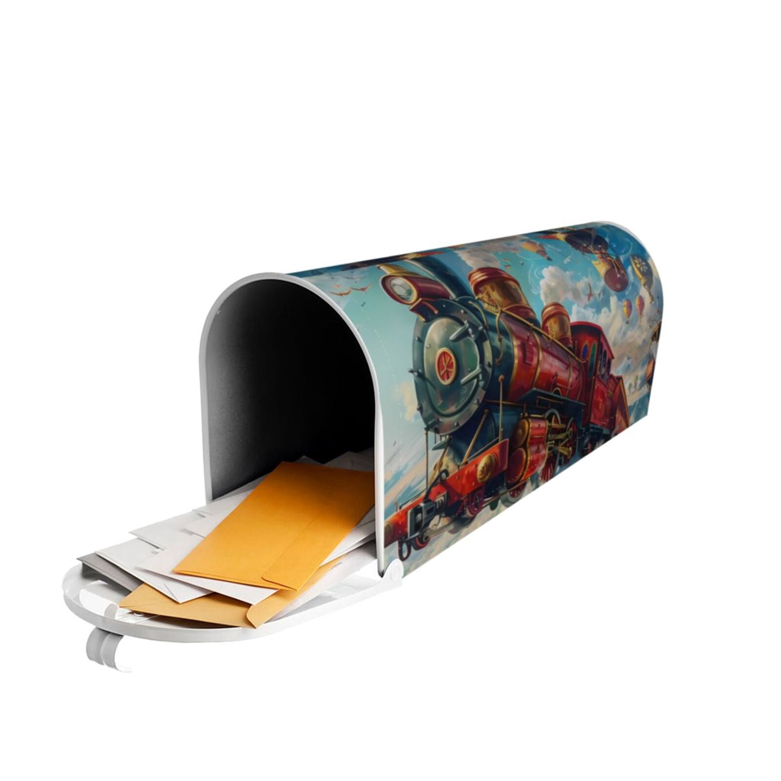 Fuzoiu Beautiful Red Train Hot Air Balloon Print Decorative Waterproof Mailbox Cover,Welcome Magnetic Mailbox Cover, Post Letter Box Wrap Cover for Outdoor Decor -21x18 in