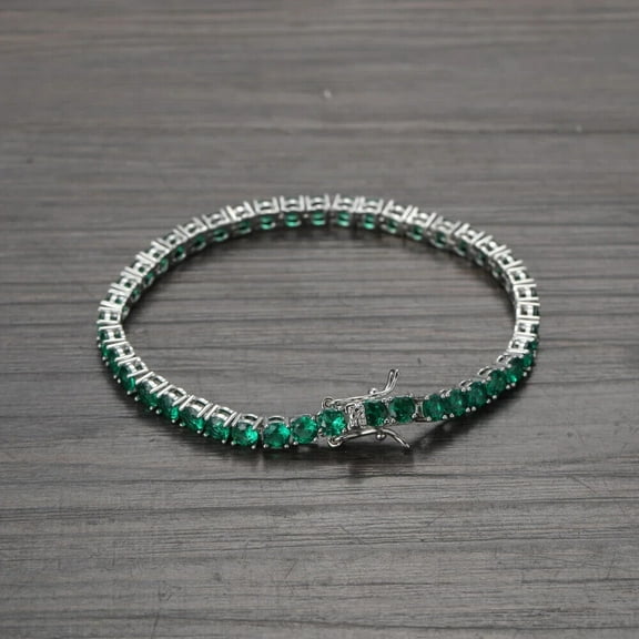 9ct Round Cut Lab Created Emerald Womens Tennis Bracelet 14K White Gold Plated
