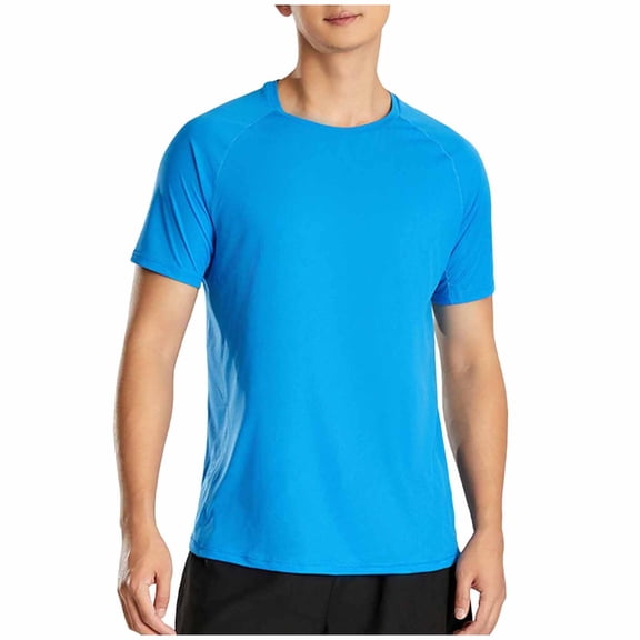 Dagegui Athletic Shirt for Men Blue Short Sleeve Cooling T-Shirt Quick Dry Running Training Gym Tee Solid Color Breathable Summer Shirts S