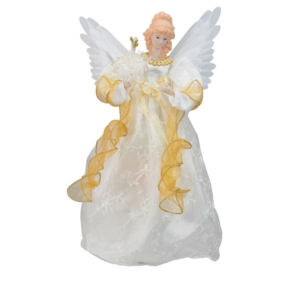 Kurt Adler 14.5" Gold and Ivory Pre-Lit Angel Christmas Tree Topper - Clear Lights