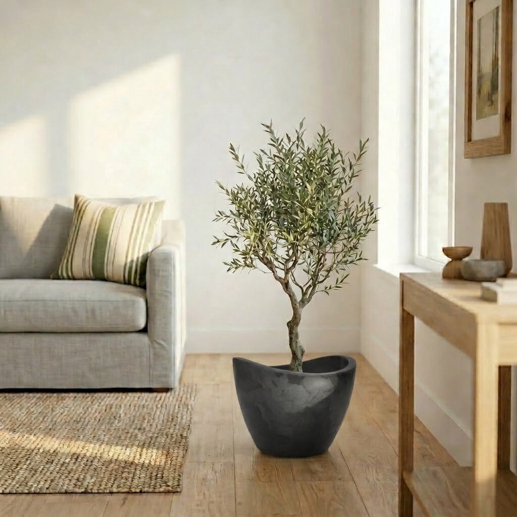 Ecobo 11.8 inches Eco-Friendly Round Pot Planter Onda Indoor/Outdoor use, Durable, Versatile & Lightweight, Designed by Brazilian Artisans, Contemporary All-Weather Design –Black