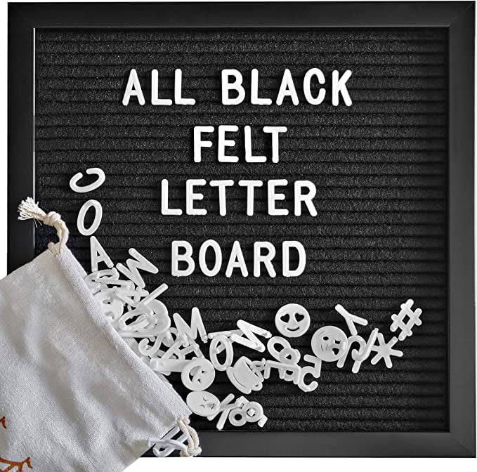 Felt Letter Board 10x10 Inch Bag Stand Changeable Letter Board Gray Message Boads Include 510 Gold & White Characters 