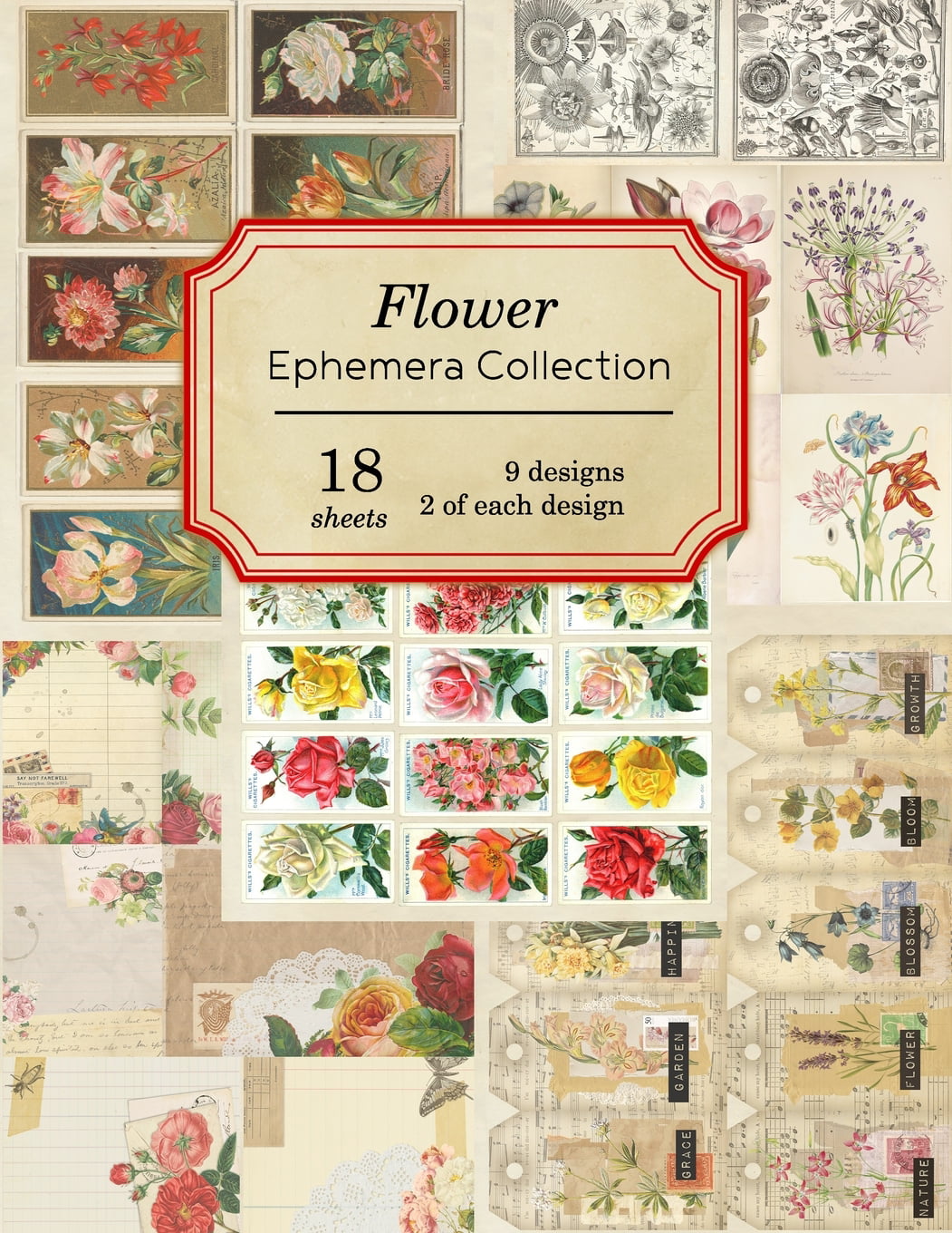 Vintage Ephemera Collection Flower Ephemera Collection 18 sheets over 200 vintage Ephemera