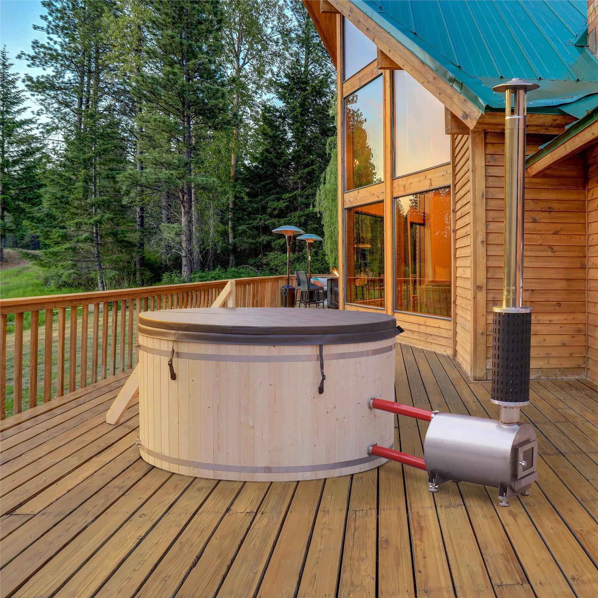 ALEKO PEWSHTUB Pine Hot Tub and Ice Bath 4-5 Person with Wood-Fired Heater
