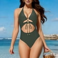 thumbnail image 4 of Xdegoge Cut out One Piece Swimsuit Women Halter Plunge V Neck Lace Up Tie Front High Cut Monokini Bathing Suits Summer Vacation Pool Party Beachwear, 4 of 8