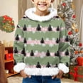 thumbnail image 2 of Kids Hooded Sweatshirt with Cartoon Santa Claus Print Faux Fur Trim Long Sleeve Pullover Casual Winter Top for Boys Girls, 2 of 7