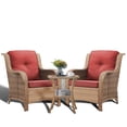 thumbnail image 3 of POCASSY 3 Pieces Outdoor Wicker Accent Club Chairs with Side Table, Cushioned All Weather Wicker Chairs with 2 - Layer Tempered Glass Top Side Table for Porch Deck Balcony, Yellow/Red, 3 of 10
