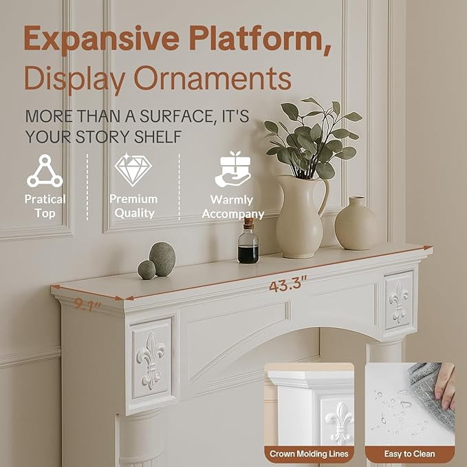 HOMEDIARY Modern White Freestanding Fireplace Mantel Surround – Waterproof, Anti-Tipping Premium MDF Mantel with Leg for Electric Fireplace, Living Room Décor