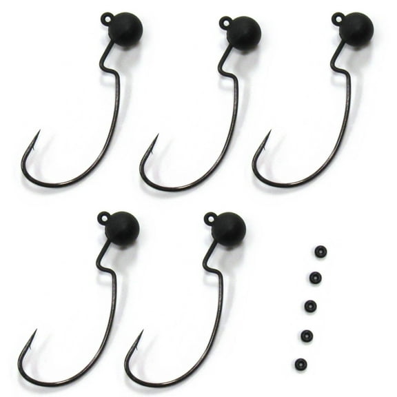 Harmony Fishing - Tungsten Offset Weedless Ned Rig Jigheads 5 Pack 1/4oz 5 Pack