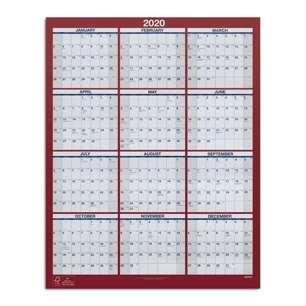 Staples 2020 12" x 16" Wall Calendar Red (5390520) 24374914 Walmart