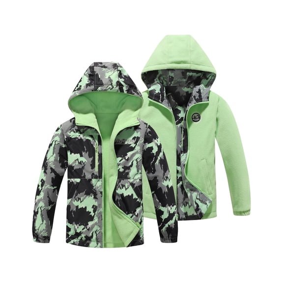 MGEOY Boys Girls Reversible Jacket Lightweight Waterproof Fleece Lined Raincoat for Kids(4-12)