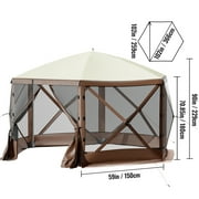 BENTISM 10x10 Camping Gazebo Tent, 6 Sided Pop-up Canopy Screen Tent for 8 Person Camping, Waterproof Screen Shelter with Portable Storage Bag, Ground Stakes, Mesh Windows