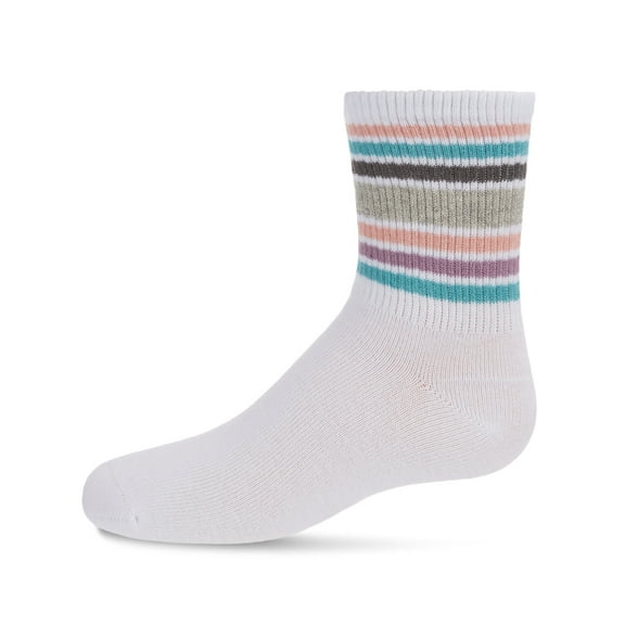 MeMoi Metallic Sport Stripe Cotton Blend Crew Sock - Girls - Female, 12, White