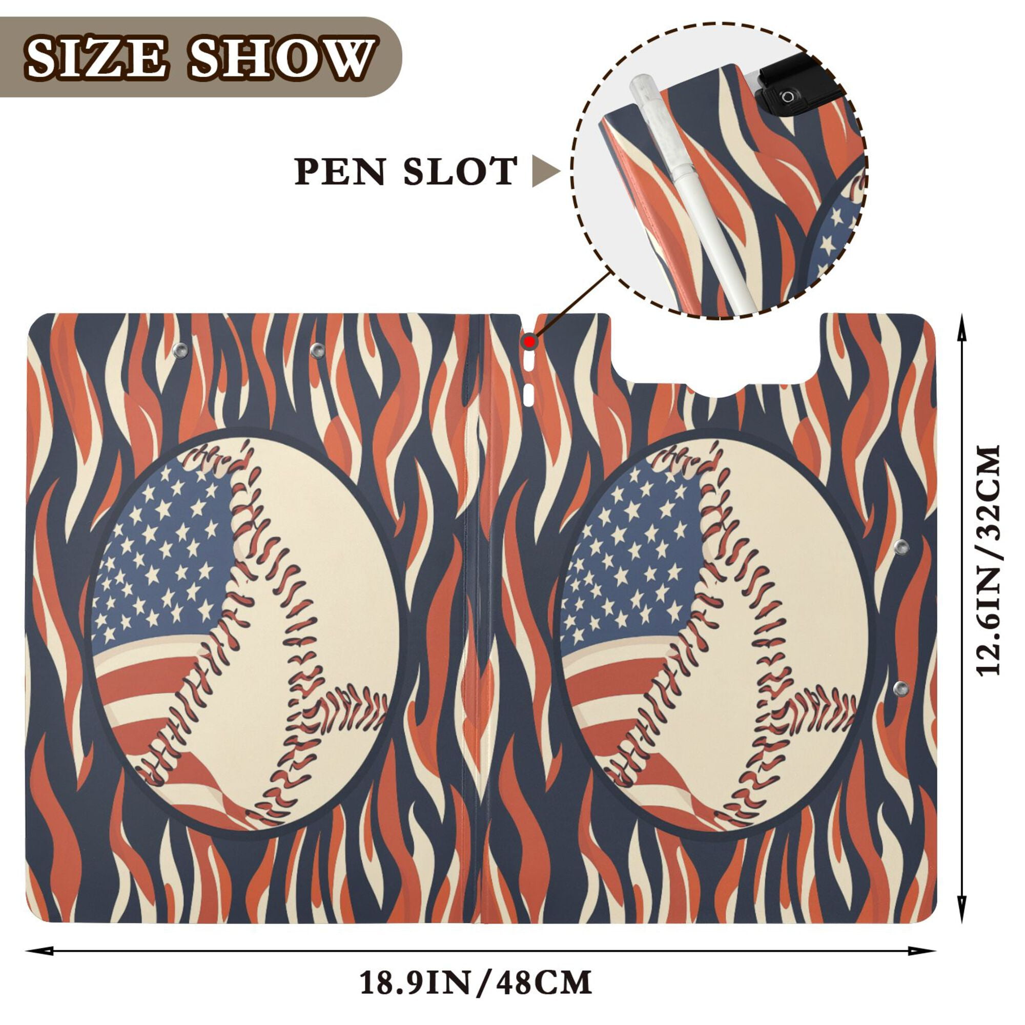 FORMRS A4 Clipboard Folder with Pen Holder Horizontal Foldable School Office Binder, Baseball Pattern