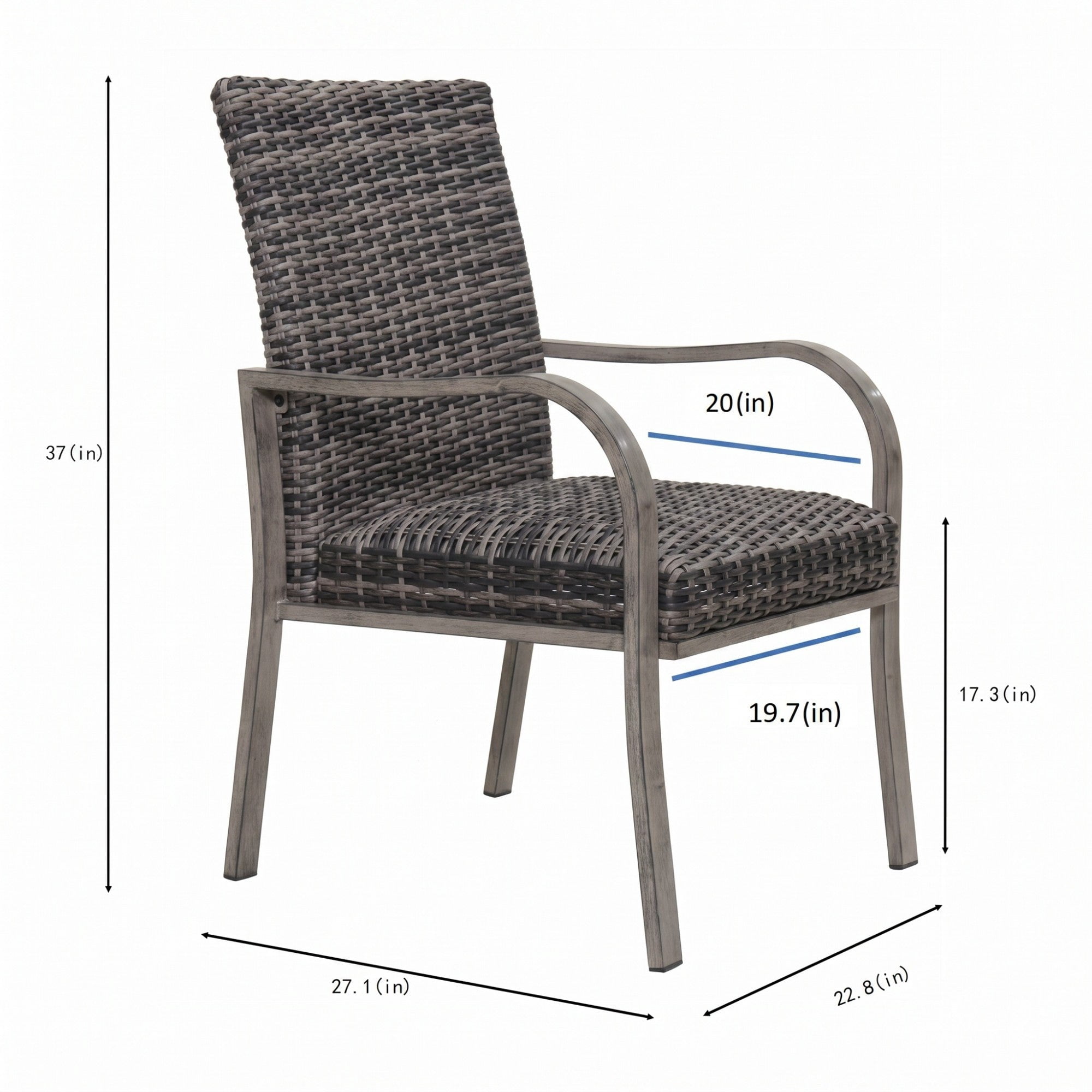 Sailvan Outdoor Dining Chairs, 2PC All-Weather Wicker/Metal Frame with Water Washed Cotton Seat