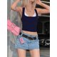 thumbnail image 4 of Camisola básica informal corta de dos piezas con retazos para mujer, estilo coreano, ajustada, sin mangas, estilo halter, 4 of 6