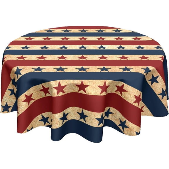 4th of July Tablecloth Round 60 Inch Independence Day Retro Patriotic American Flag Star Stripe Table Cloth Circle Memorial Day Washable Reusable Polyester Table Cover for Dining Kitchen Party Decor