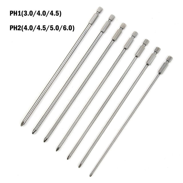 7Pcs 6.35mm Shank 200mm Long Ph1 Ph2 Cross Screwdriver Bits Power Driver Tool