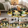 thumbnail image 5 of Spring Gnomes Round Area Rug 3.3Ft Washable Circle Rugs for Dining Room Table, Farmhouse Botanical Sunflowers Wooden Grain Non-Slip Carpet Floor Mats Indoor Outdoor Carpet Runner Aesthetic Home Decor, 5 of 8