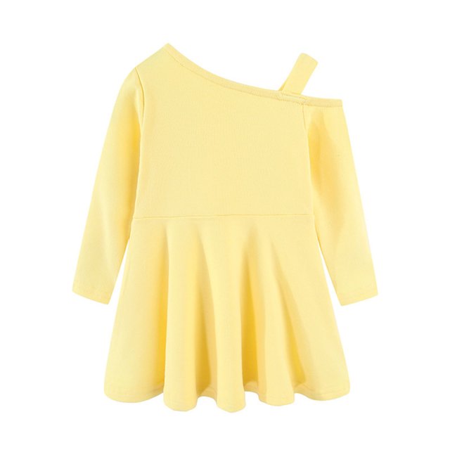Bwiyojiz Tailles Mode 80-120 Robe à Manches Longues à Col Rond Coton Tout-Petit Enfants Mignonne Couleur Unie Extensible Infroissable Épaules Dénudées Ligne a, 3 Ans, Cadeaux pour la Maison, Jaune