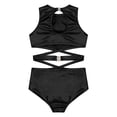 thumbnail image 6 of Haitryli Girls Gymnastics Dance Leotard Shiny Metallic Bodysuit Crisscross Waist Unitard Ballet Dancewear Black 14, 6 of 7