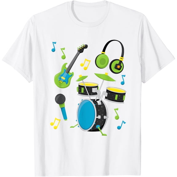 Exquisite and comfortable-Musical Instruments Guitar Drums T-shirt For Toddlers T-Shirt