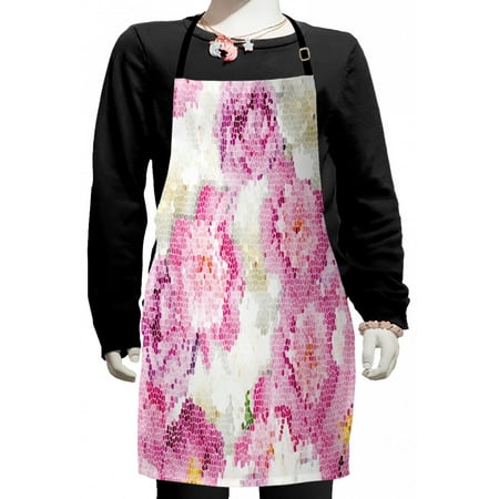 

Nature Kids Apron Spring Themed Mosaic Texture Peony Flowers Floral Soft Colors Art Boys Girls Apron Bib with Adjustable Ties for Cooking Baking Painting Pink Purple White by Ambesonne